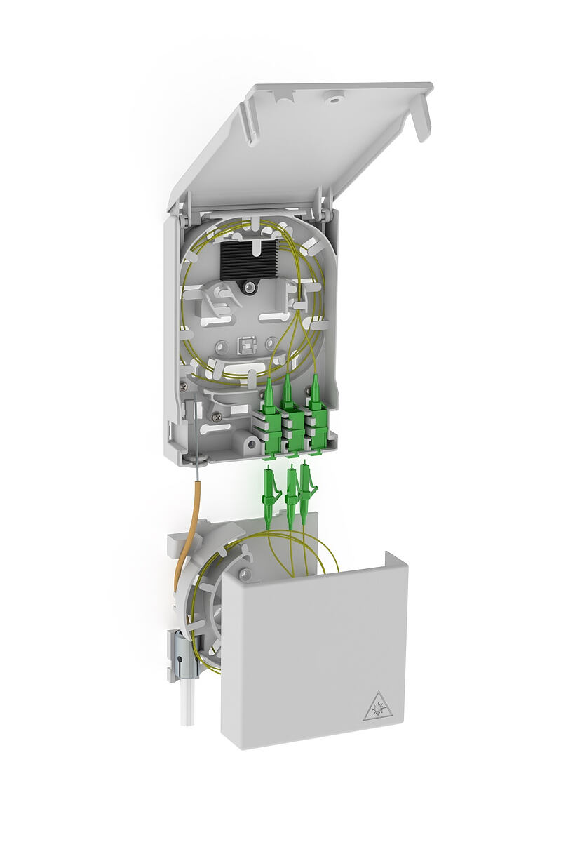 Fibre-optic termination point - With excess cable length box